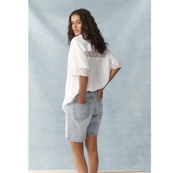 Ghanda Tilly Lace and Linen Button-down Shirt NWT - Picture 2 of 13